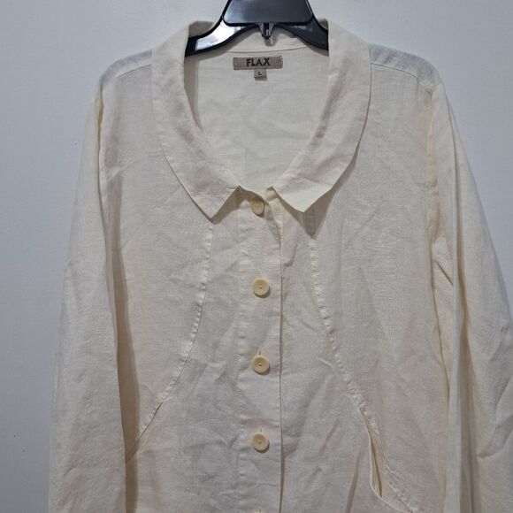 Flax Linen Azalea Carper Lightweight Jacket Minimalist Button Down Cream Large - Picture 16 of 16